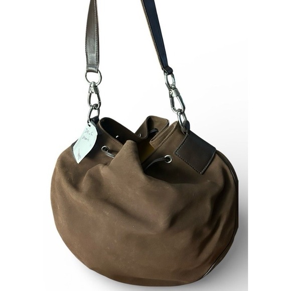 DOC Made in Italy Brown Suede Bucket Bag Leather Drawstring Shoulder Bag - Picture 2 of 6